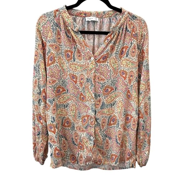 FRNCH Paris Womens S Paisley Button Boho Blouse Long Sleeve Lightweight Office - Picture 1 of 5